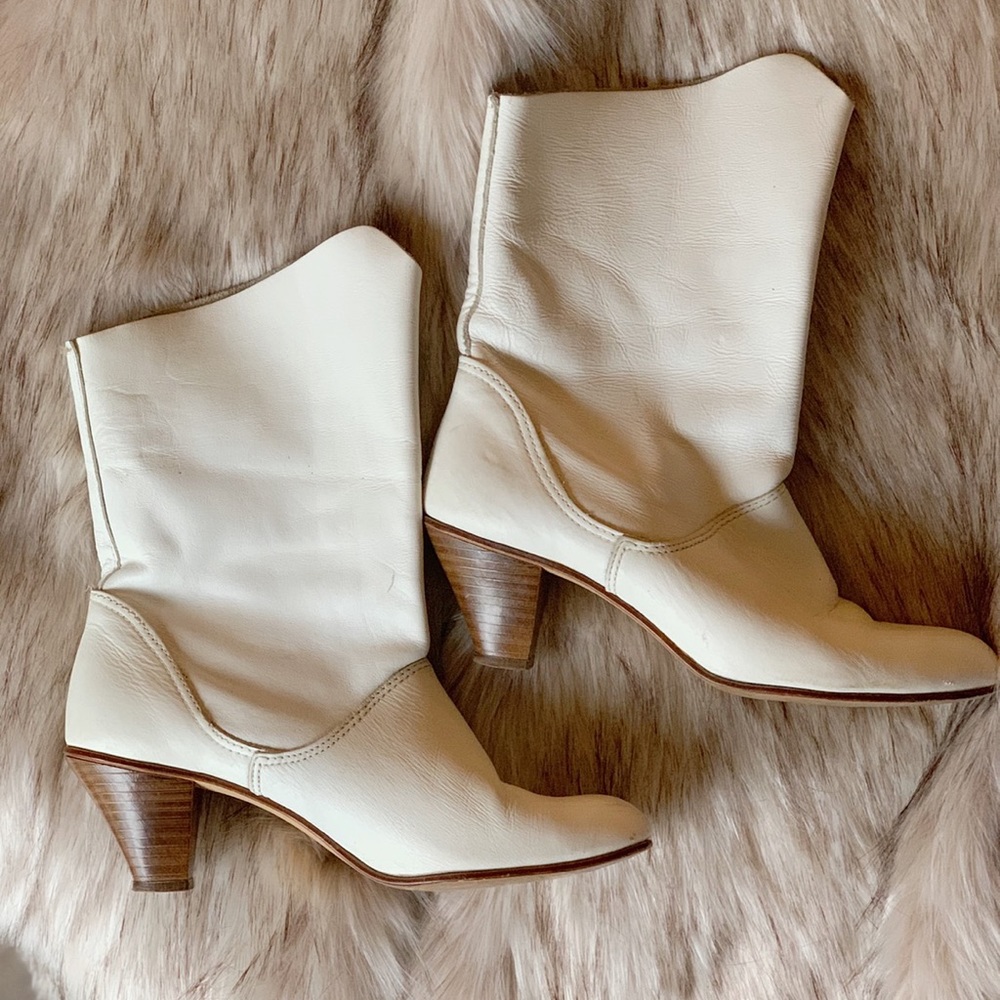 Vintage Leather White Booties